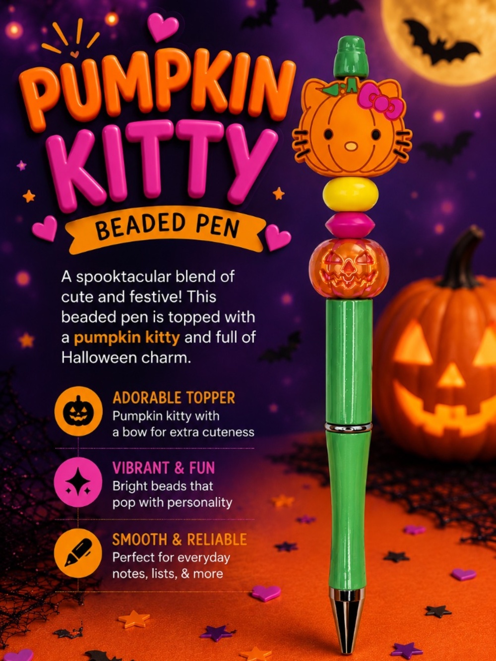 Pumpkin Kitty Beaded Pen